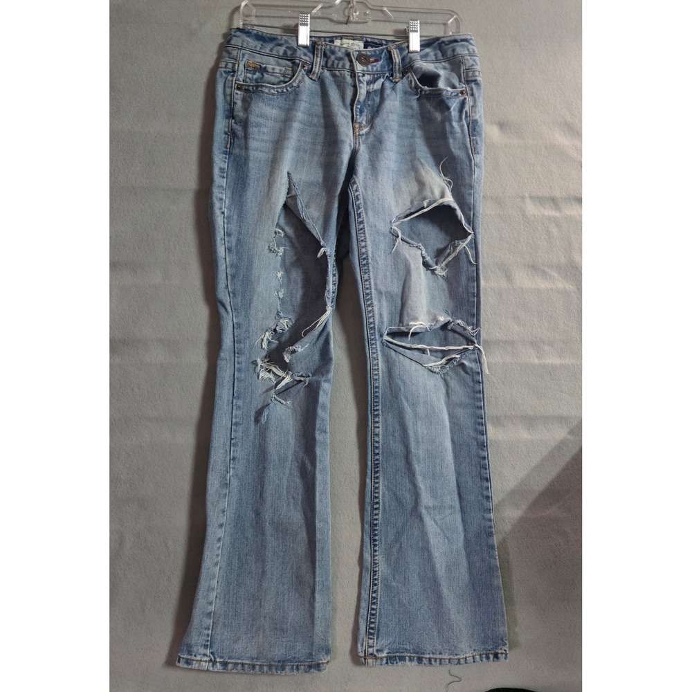 Aeropostale Hailey Distressed Bootcut Jeans Blue Light Low Rise Ripped Denim